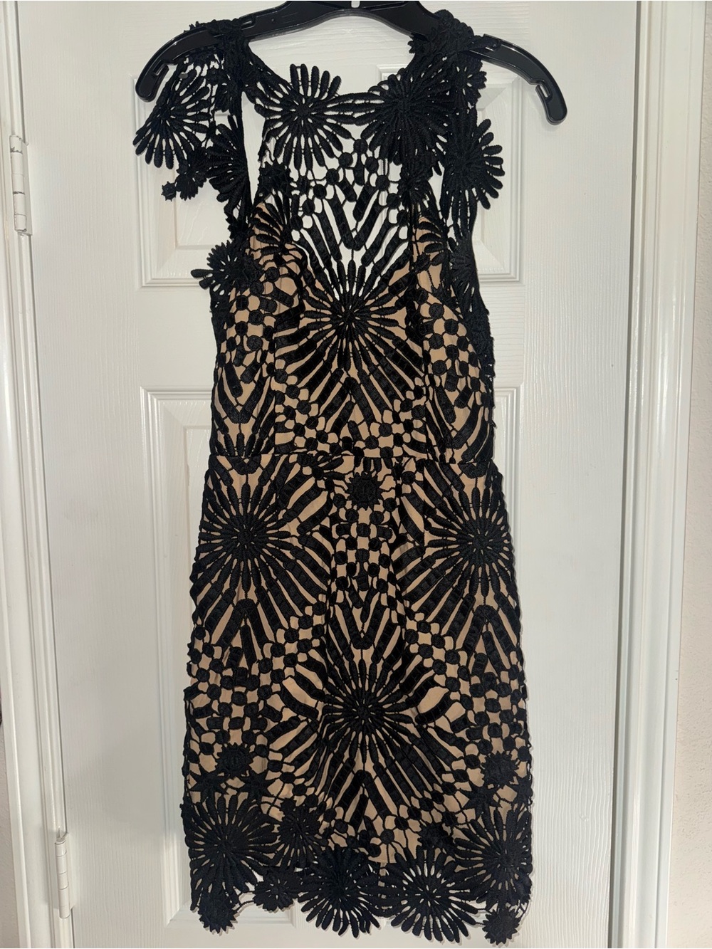 Saylor FP Black Crochet Overlay Dress with Nude Slip